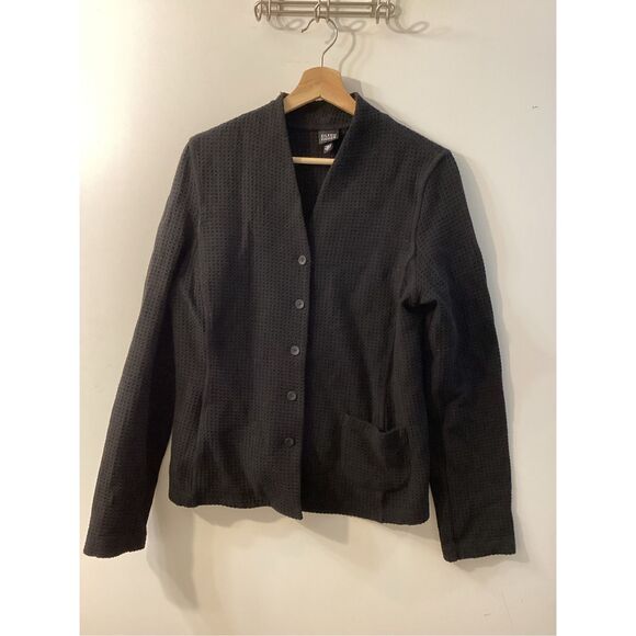 Eileen Fisher Black Textured Button Front Jacket Women’s cardigan blazer Minimal - Picture 4 of 13